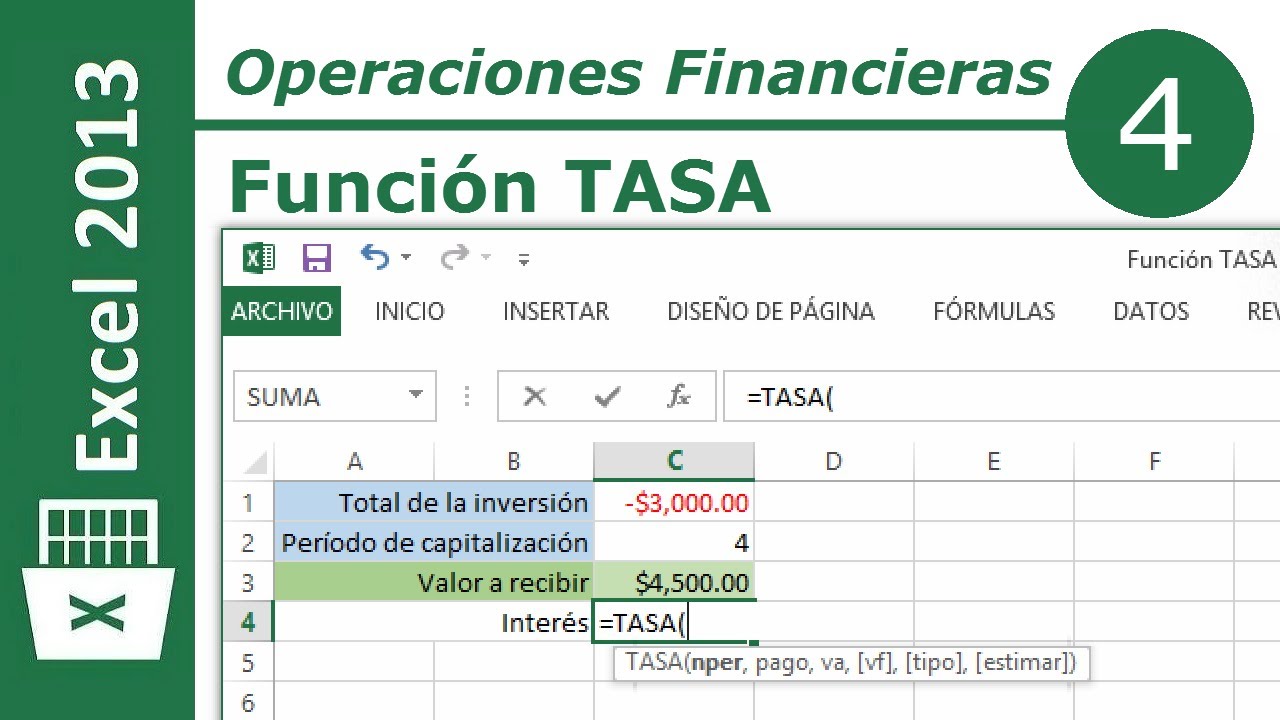 Función TASA | Excel 2013 Operaciones Financieras #4/12