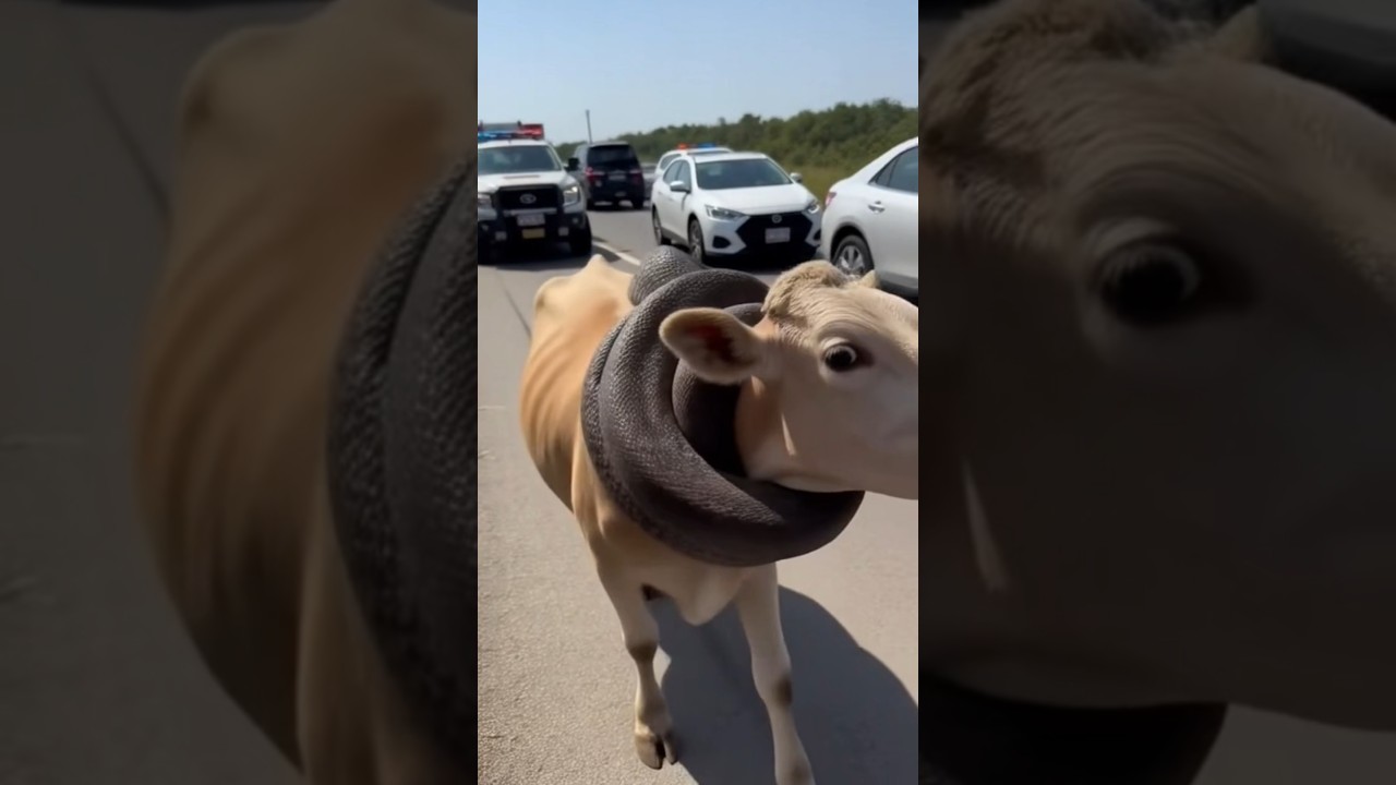 A snake wrapped around a cow’s neck… 😳
