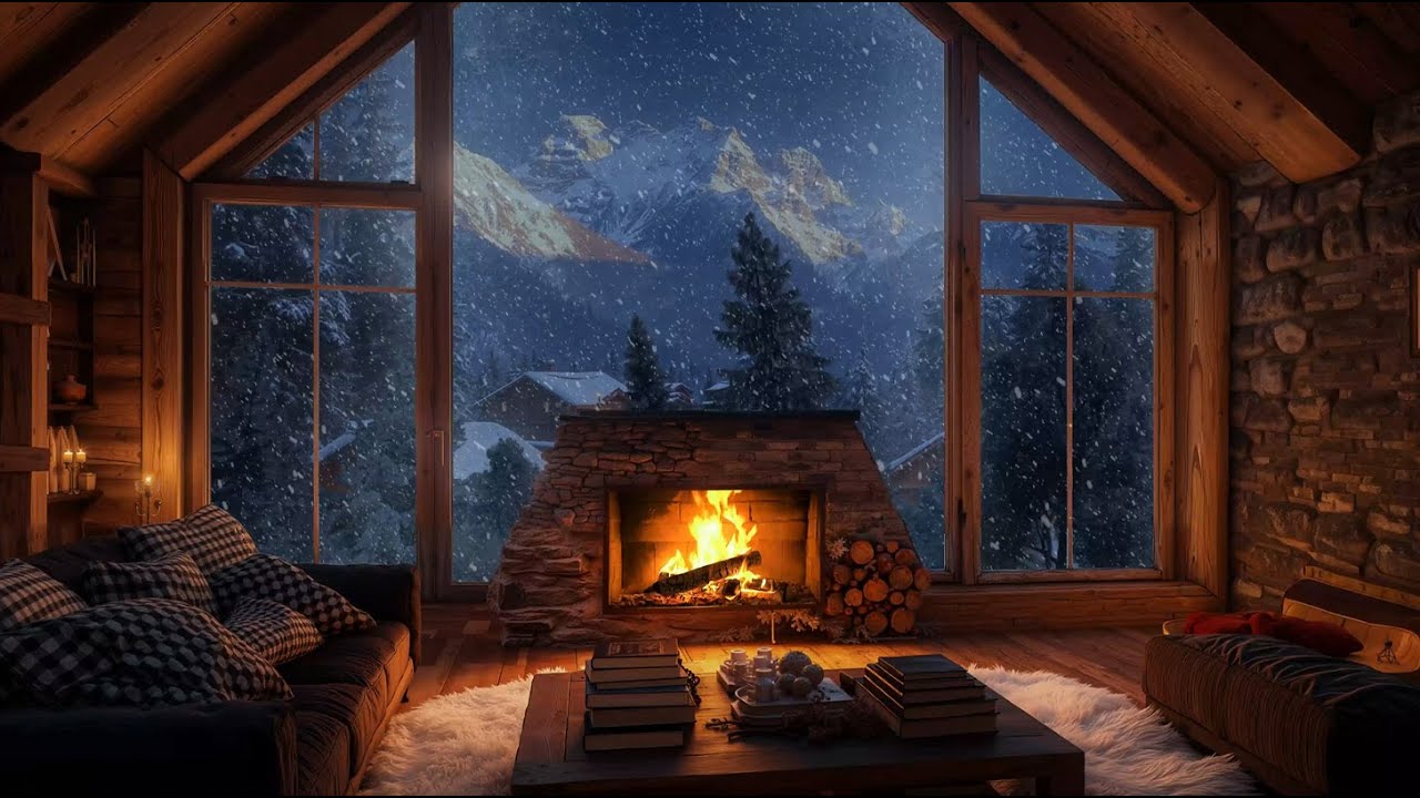 Peaceful Winter Cabin Dream ( No Ads) | Crackling Fire & Snowy Winds for Mindful Rest