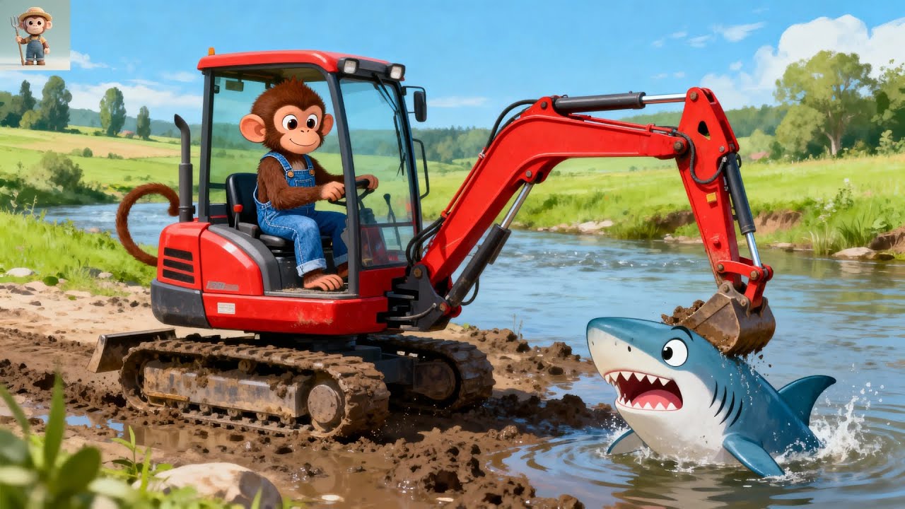 Can Monkey Farmer Stop the Shark? 🚨 | Tractor Farm
