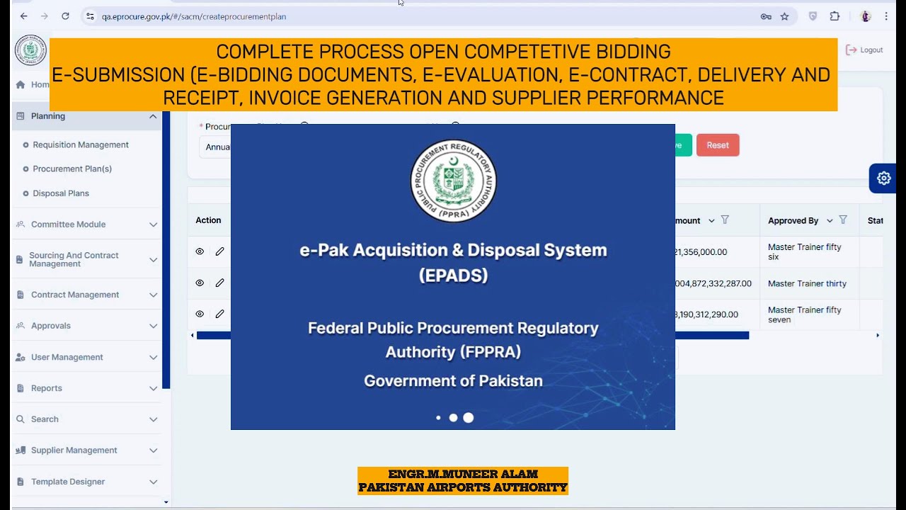 Open Competitive Bidding E-Submission Method EPADS (eGP) SSTE- e-evaluation, Goods receipt, Invoice