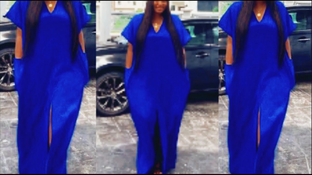 How I made this bubu dress with front slit and v-neck collar.