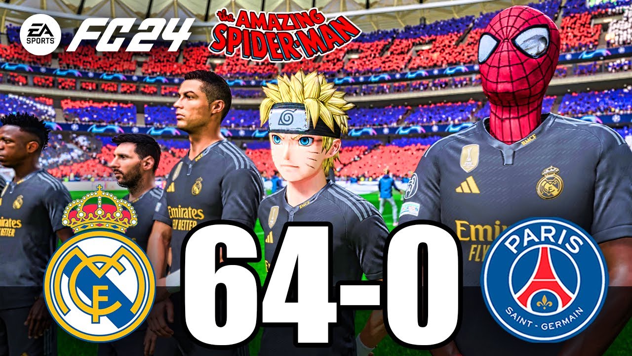 FIFA 24 - RONALDO, MESSI, SPIDER MAN ALL STARS PLAYS TOGETHER | Real Madrid 64-0 PSG