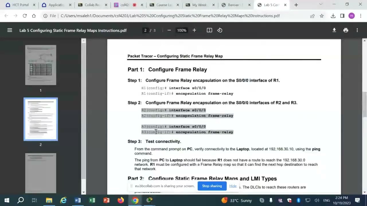 CSF4203 Lab5 Configuring Static Frame Relay Maps