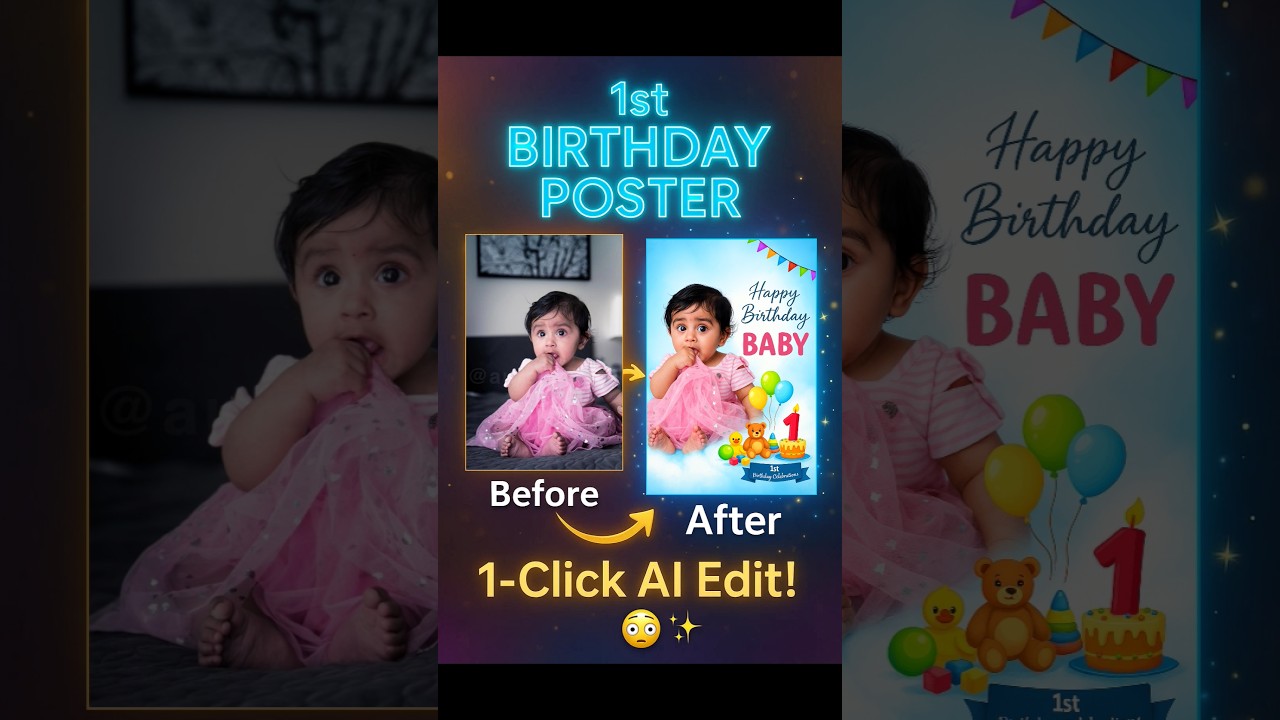 🎀 VIRAL 1st Birthday Poster Design 🎂🎈| Easy DIY Edit Like a Graphic Designer! #shorts