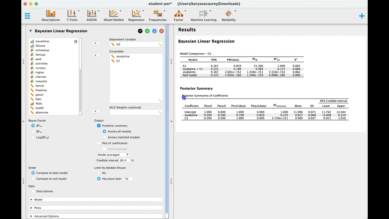 Bayesian Linear Regression Using JASP