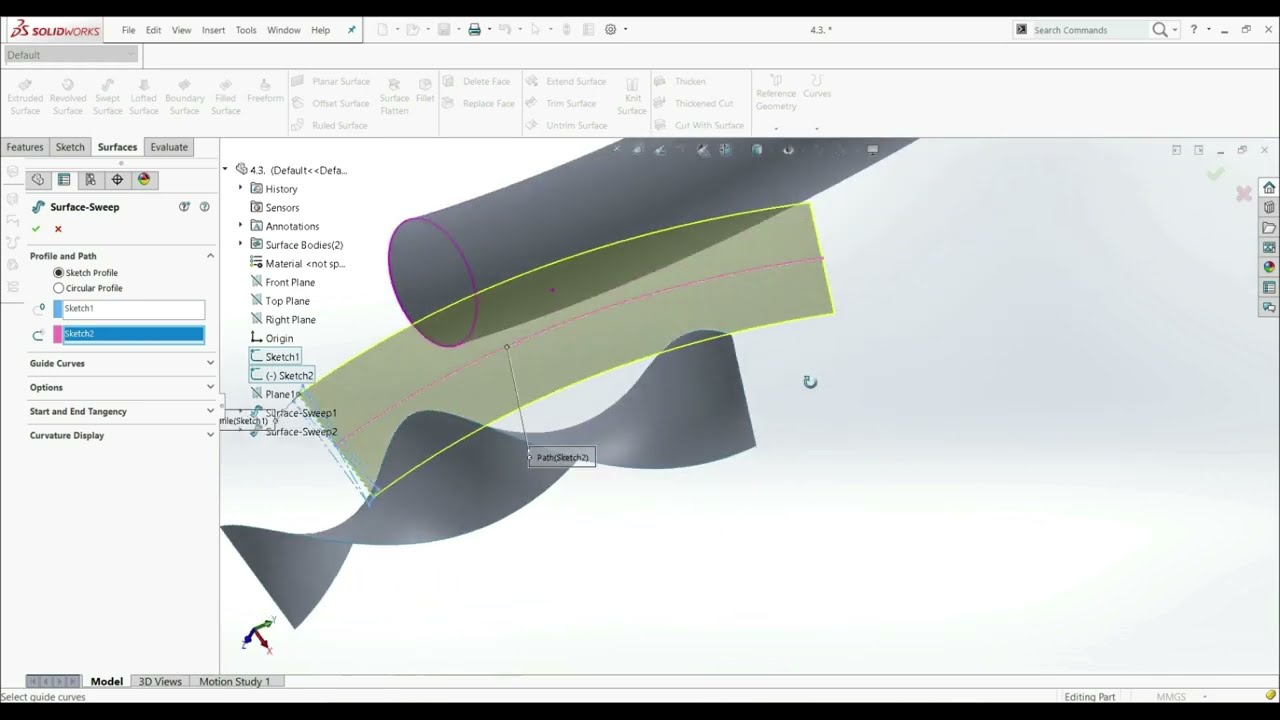 Solidworks Tutorial - Swept Surface Orientation And Twist