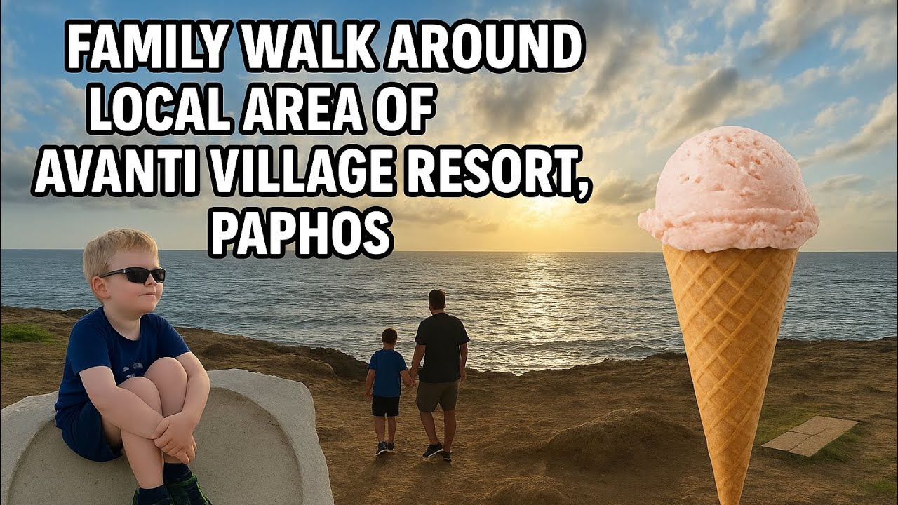 Beach Walk from Avanti Village resort Paphos, see the local area & Huge Ice Creams! 🍦