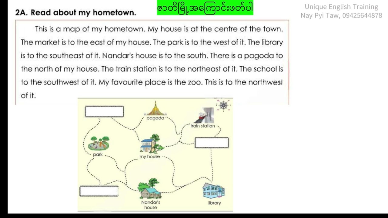 Grade 4 English , Unit -6,  Review  3, 2(A) (ဇာတိမြို့အကြောင်းဖတ်ပါ) #အင်္ဂလိပ်စာ