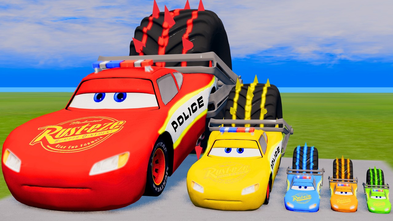 Big & Small McQueen Colorful Police VS Train | BeamNG.drive