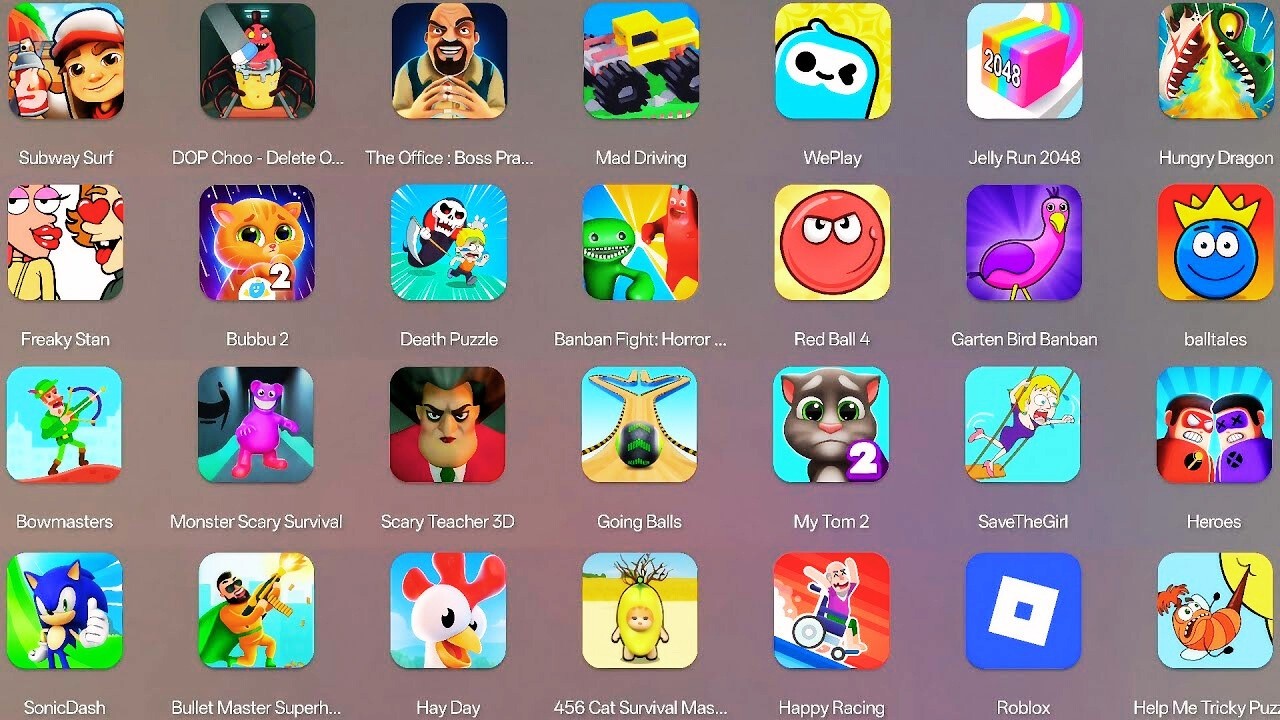 Grimace Monster Scary Survival, Poppy Playtime 4,Roblox,Stumble Guys,Help Me Tricky Puzzle,My Tom 2