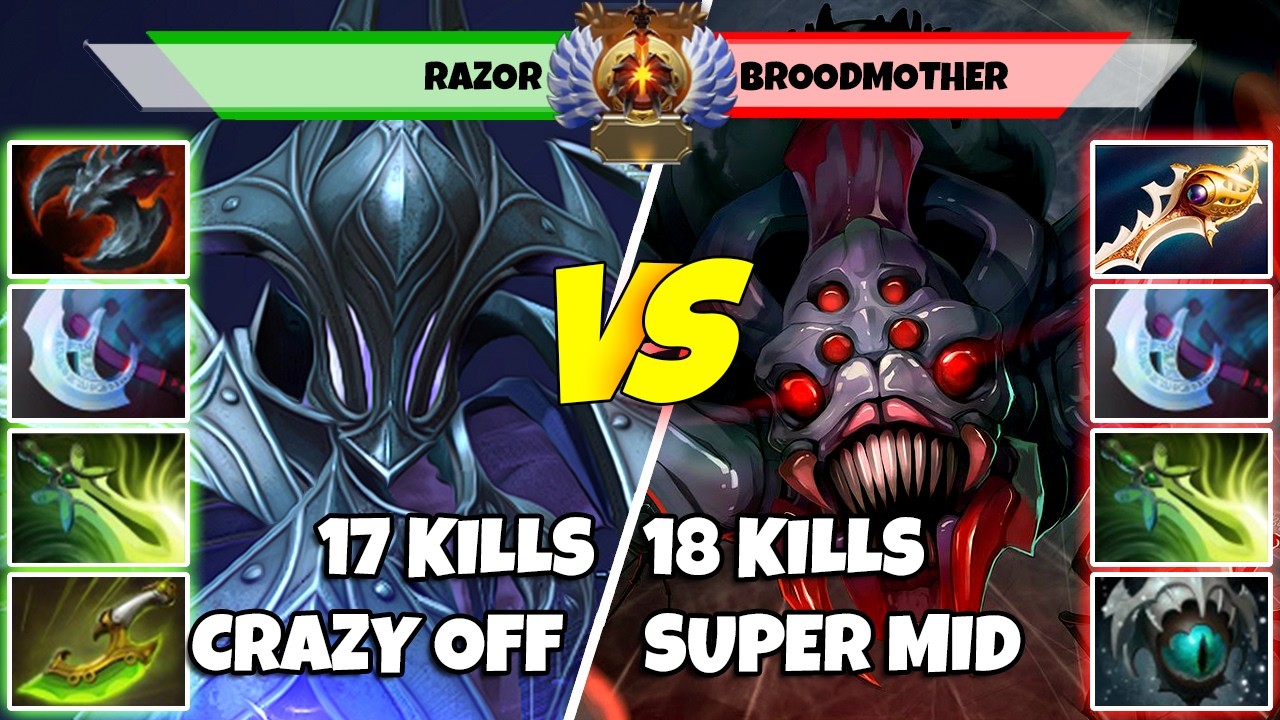 RAZOR (Off) vs BROODMOTHER (Mid) - Epic Battle Of Immortal Rank Dota 2 Players - Z Dota 2