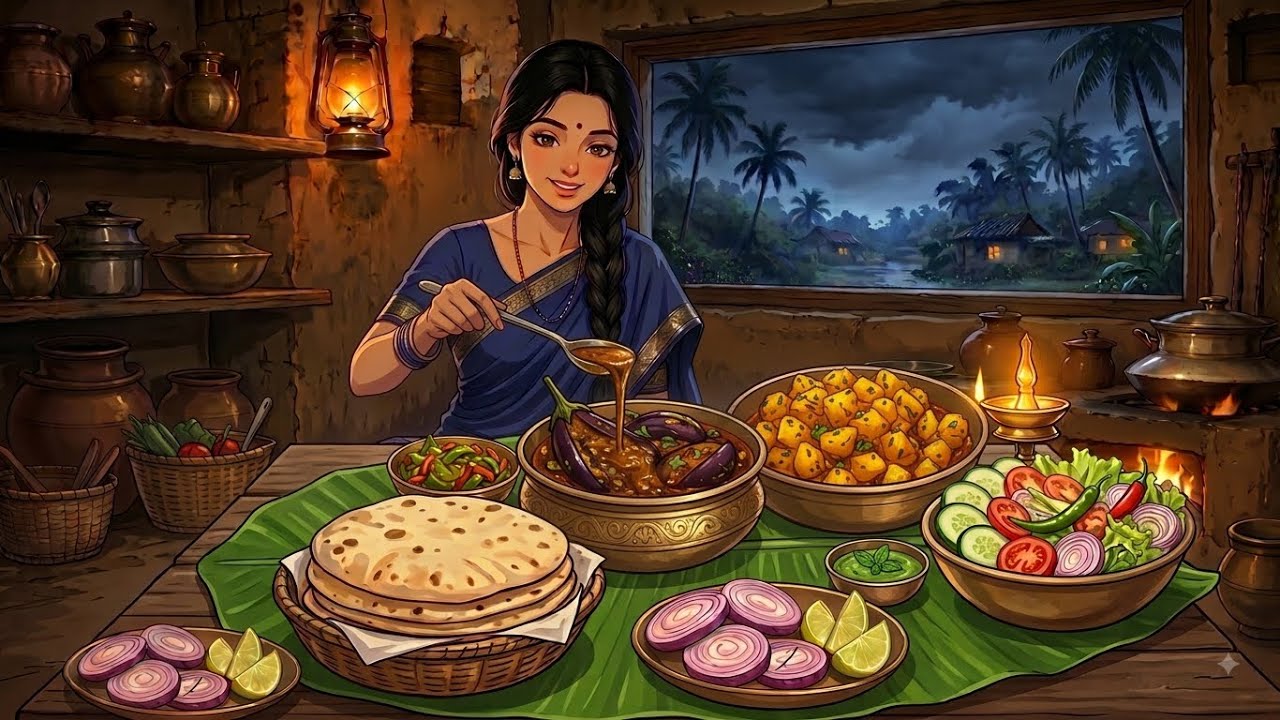 1990s Rainy Indian Village Life 🌧️ | Ghibli Village Daily Routine of a Village Mother | Ghibli ASMR