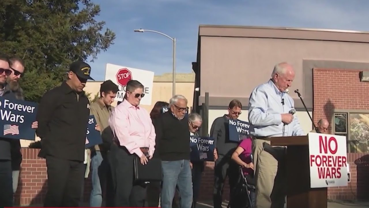 Veterans, community members gather in Woodland to protest war in Iran
