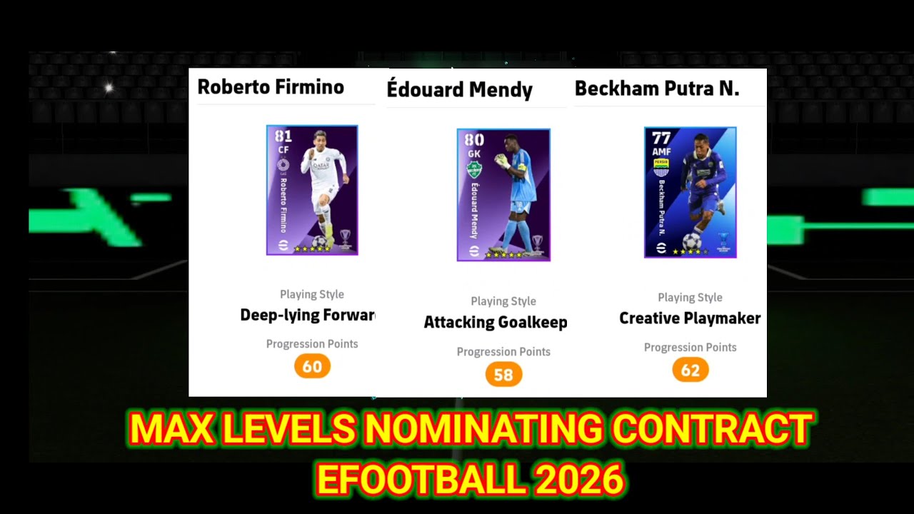 Max Levels Roberto Firmino, Edouard Mendy & Beckham Putra N. Nominating eFootball 2026 Mobile