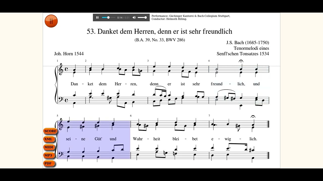 53. Danket dem Herren, denn er ist sehr freundlich. J.S. Bach chorales, BWV 286.
