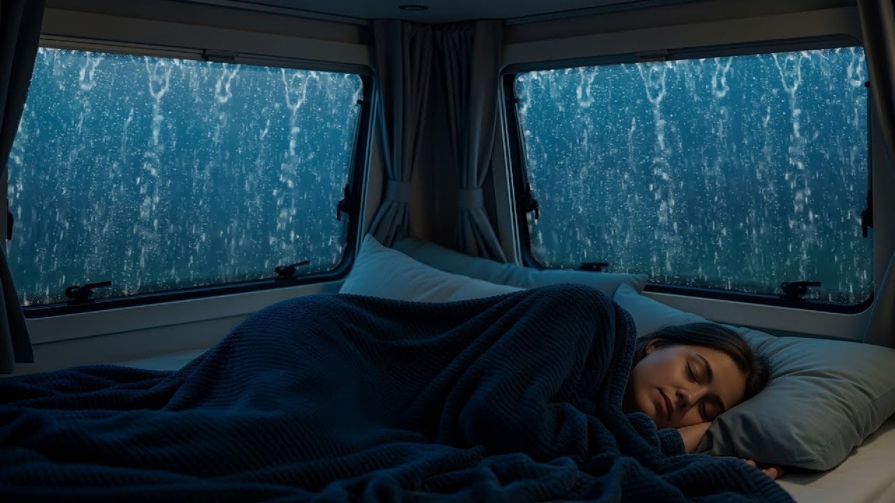 Intense Rain on Van Roof with Dark Night View | Relaxing Sleep Soundscape
