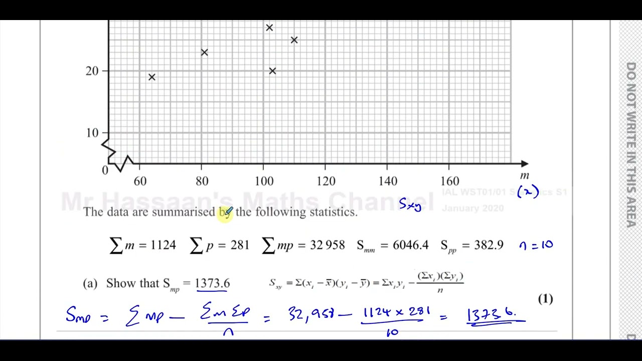 WST01/01, (Edexcel) IAL S1 January 2020,  Q3, Correlation & Regression, PMCC, Regression Lines