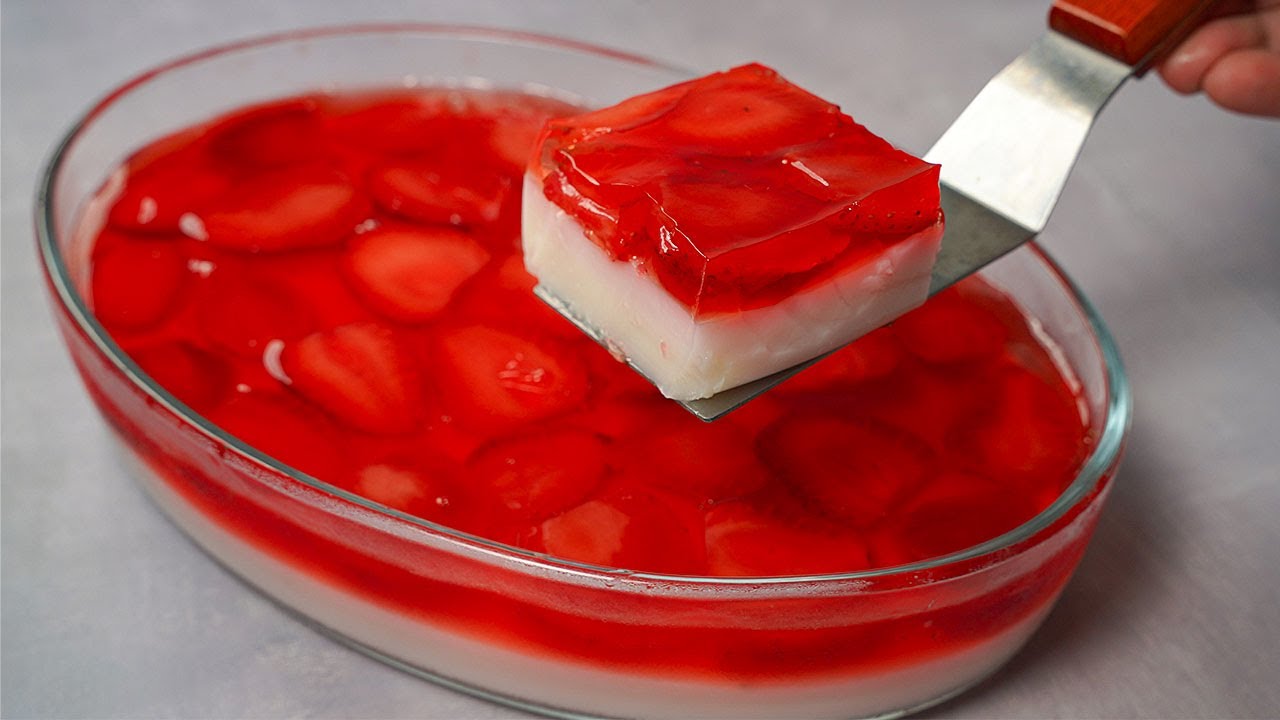 Strawberry Jello Pudding | Valentines Day Special Recipe | No Bake Peach Dessert Recipe | Yummy