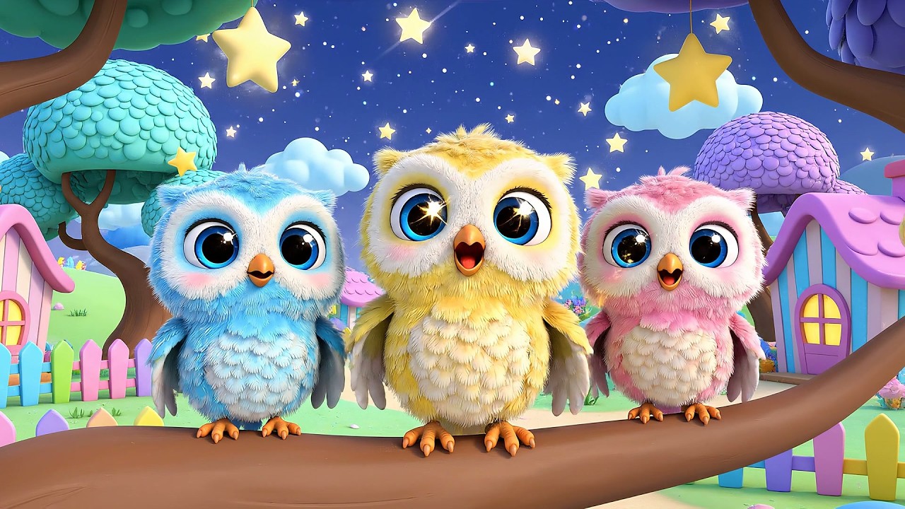 Cinco Pequeños Búhos Bebés Ululan Ululan | Canciones de Animales Nocturnos para Niños