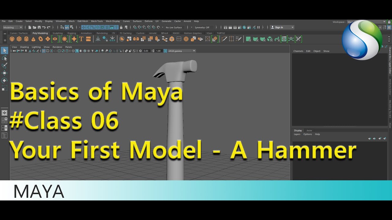 Basics of Autodesk Maya #Class 06 | Create Your First Poly Model - A Hammer | How to Start Modeling