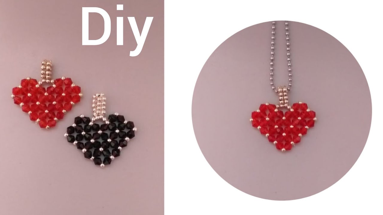 How to make Heart Pendant/Heart shaped Necklace/Easy beaded heart tutorial with Crystls #diyheart