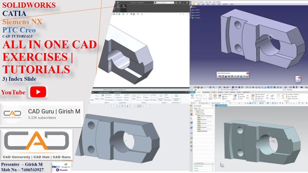 3) Index Slide | ALL IN ONE CAD EXERCISES | SOLIDWORKS | CREO | SIEMENS NX | CATIA