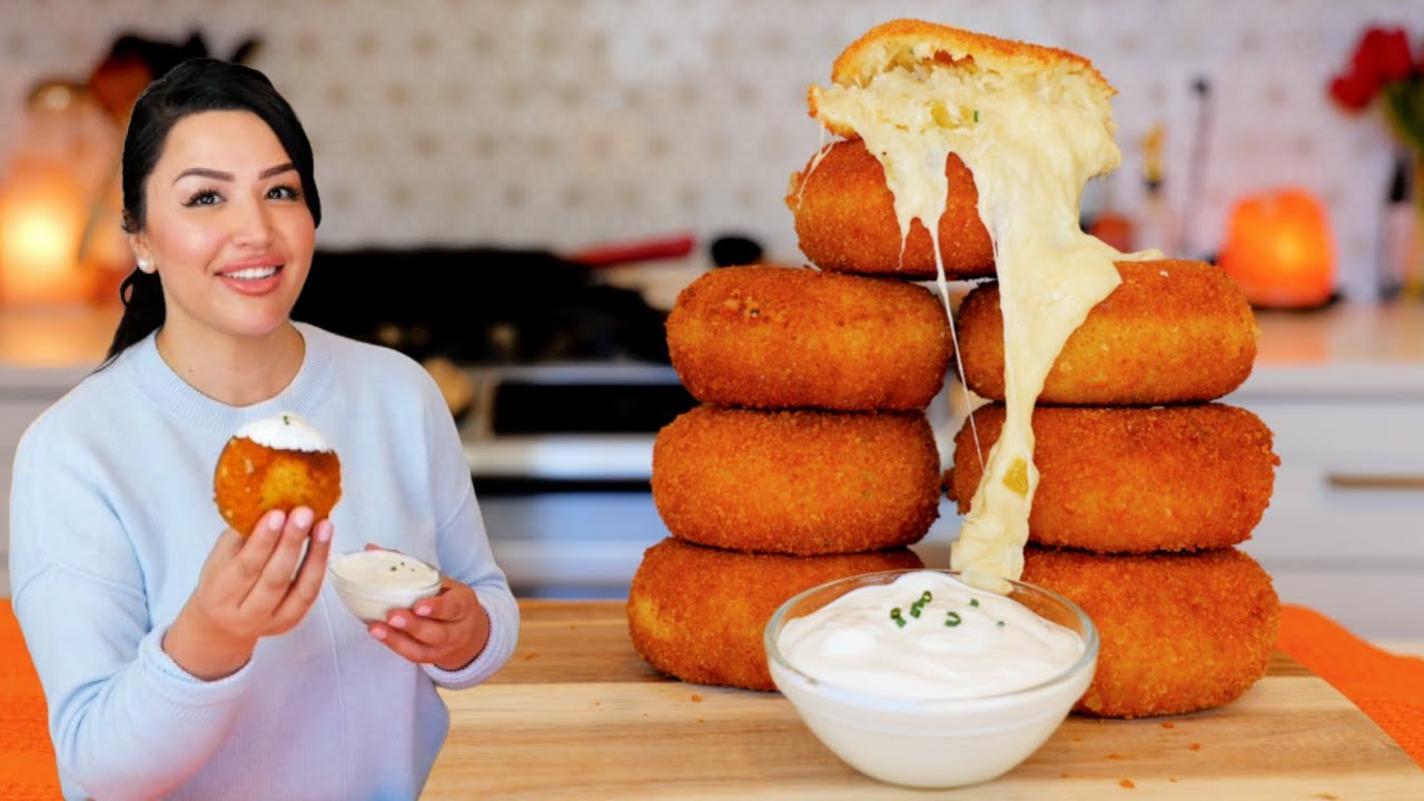CRISPY FRIED CHEESY POTATO CAKES RECIPE (Tortitas de papa y queso)