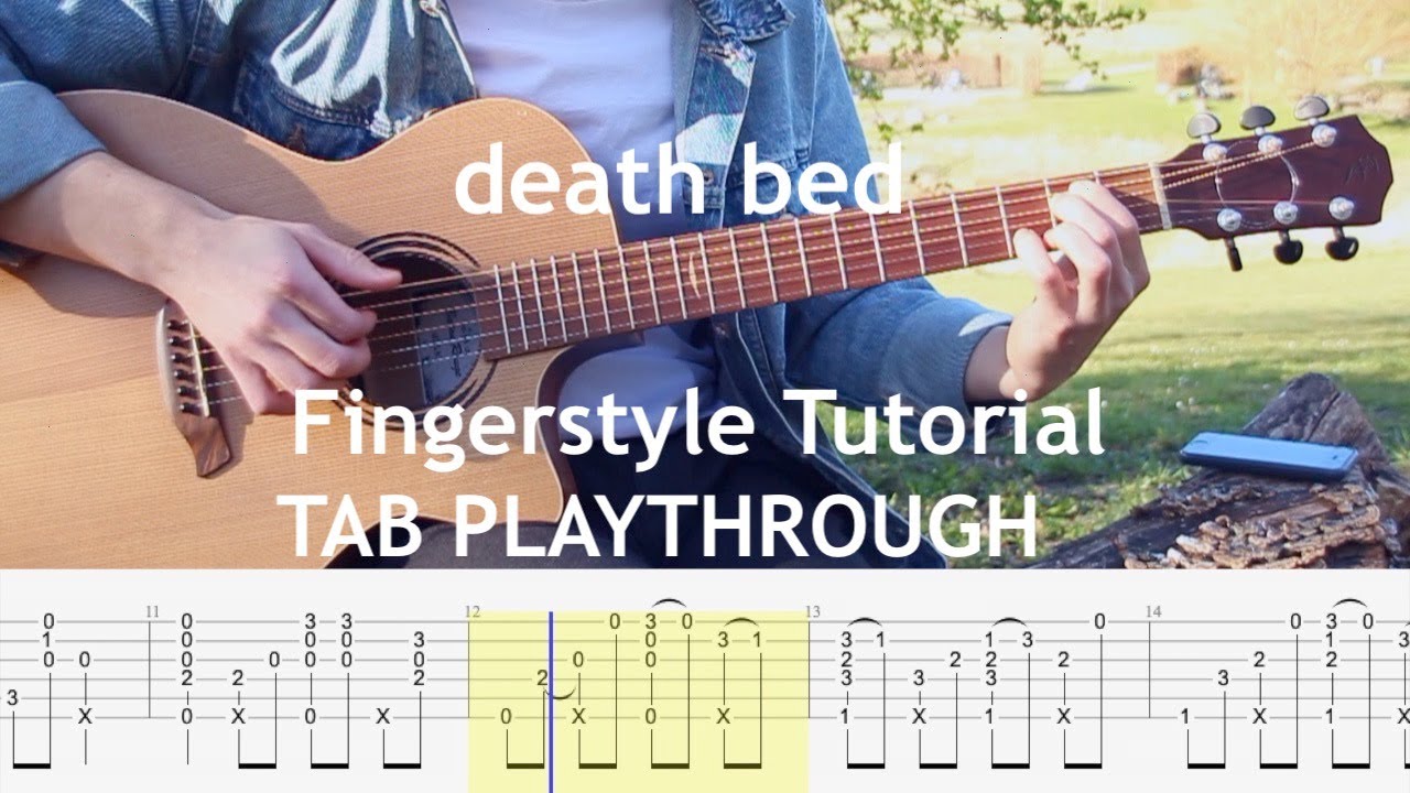 How to play Death Bed by Powfu - fingerstyle guitar tutorial (TAB playthrough)