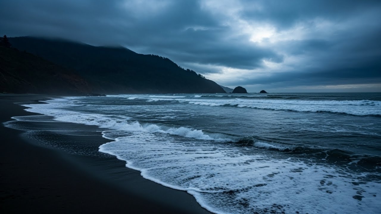 Quiet Empty Beach at Night 🌙 Gentle Ocean Waves for Deep Sleep and Stress Relief