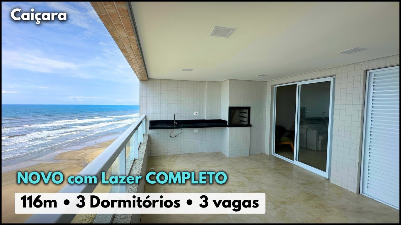 Apartamento NOVO frente mar com 3 Dormitórios , 3 vagas : Caiçara, Praia Grande -SP