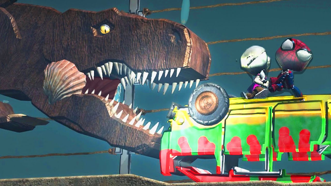 LittleBigPlanet 3 - Jurassic Park Super Giant T Rex Attack - Spiderman VS Tyrannosaurus Rex Dinosaur