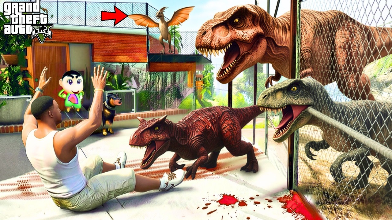 Franklin & Shinchan Escape Hungry Dinosaurs in Los Santos! 😱🐯 | GTA 5