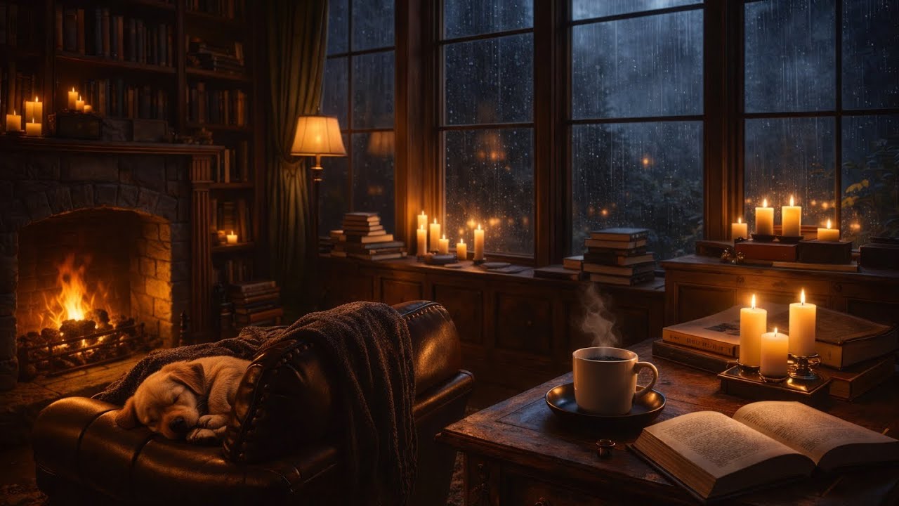 Rain & Fireplace Sleep Ambience 🌧 Cozy Night for Deep Rest | Quiet Study Room