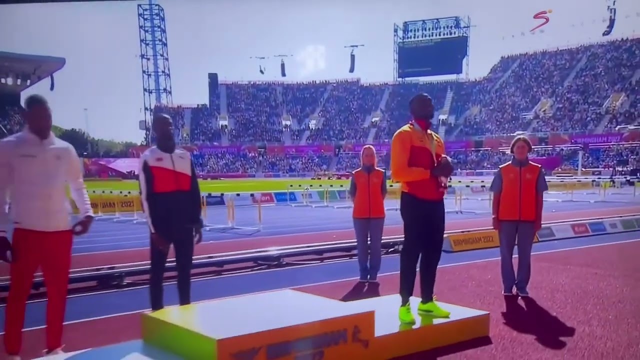 Joseph Paul Amoah receives his bronze medal at the 2022 Commonwealth Games in Birmingham