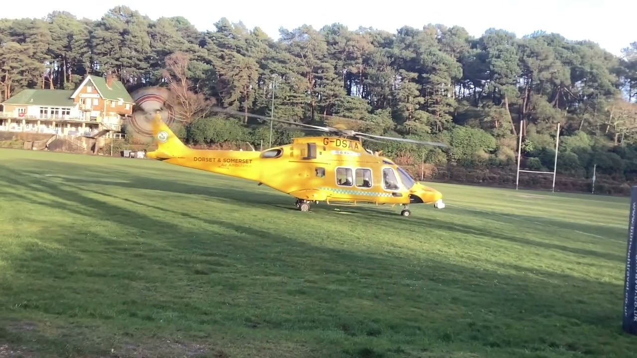 (HLE10E) Dorset & Somerset Air Ambulance AW169 (G-DSAA) taking off from Meyrick Park (15/02/2026)