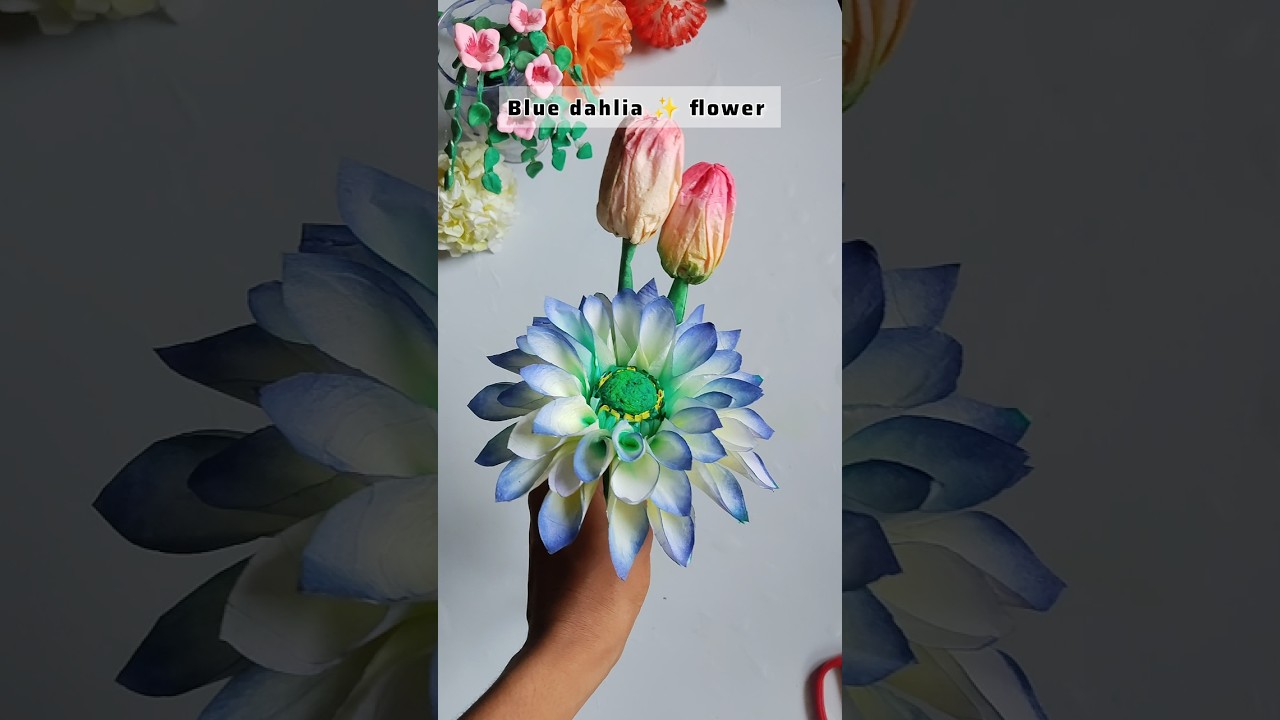 Diy dahlia flower ✨ using by tissue paper #viral #shorts #flowers