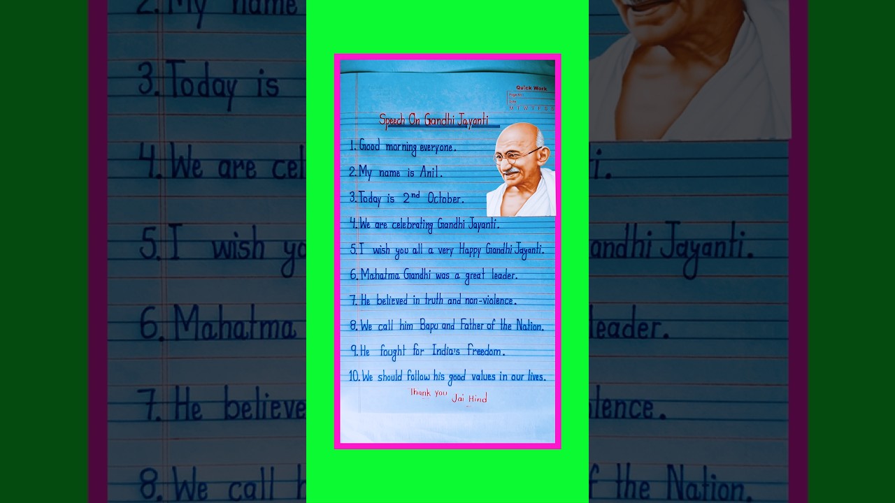 Gandhi Jayanti Speech in English 10 Lines | 2 October Speech | Mahatma Gandhi Speech