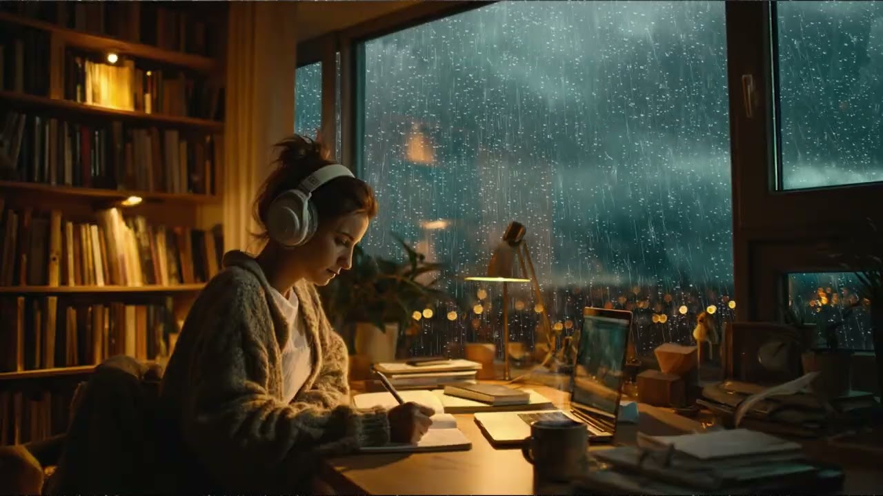 Cozy Rainy Window Night with Smooth Jazz | Study, Relax & Chill
