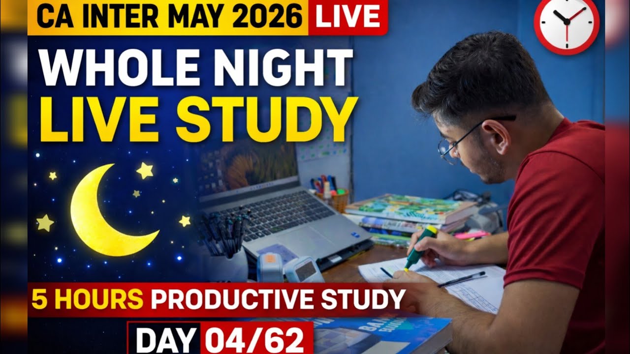 CA Inter May 2026 📚 | 5 Hrs Non-Stop Night Study With Me ⏳ | Day 04/62 🗓️| Real Time Focus 😊