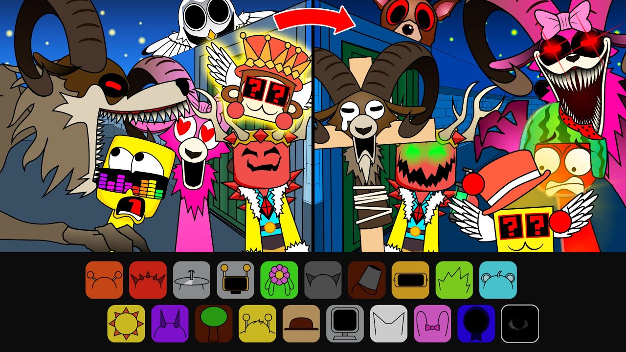 Incredibox Sprunki Retake Sinner Edition: RAM x RAM GIRL, KING CULTIST, Melon Hide & Seek 99 Nights