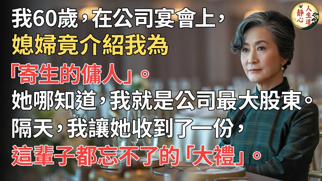 【我60歲】在公司宴會上，媳婦竟介紹我為「寄生的傭人」。 她哪知道，我就是公司最大股東。隔天，我讓她收到了一份，這輩子都忘不了的「大禮」。