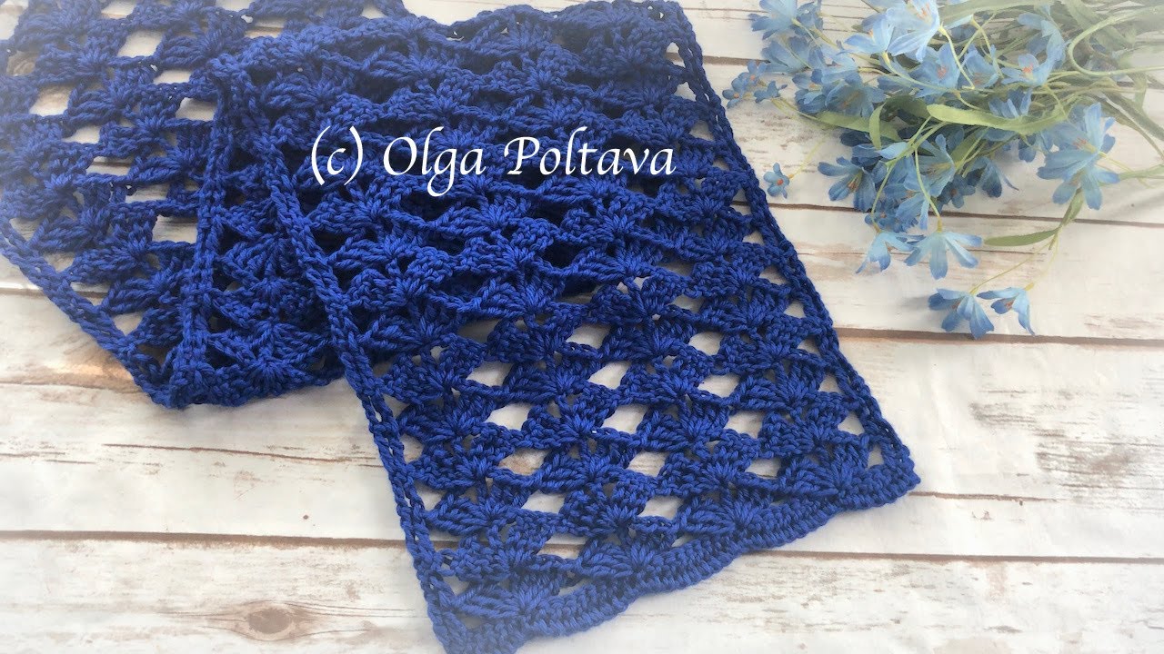How to Crochet Lacy Scarf, Big Shells Lace Scarf with Treble Stitches, Crochet Video Tutorial