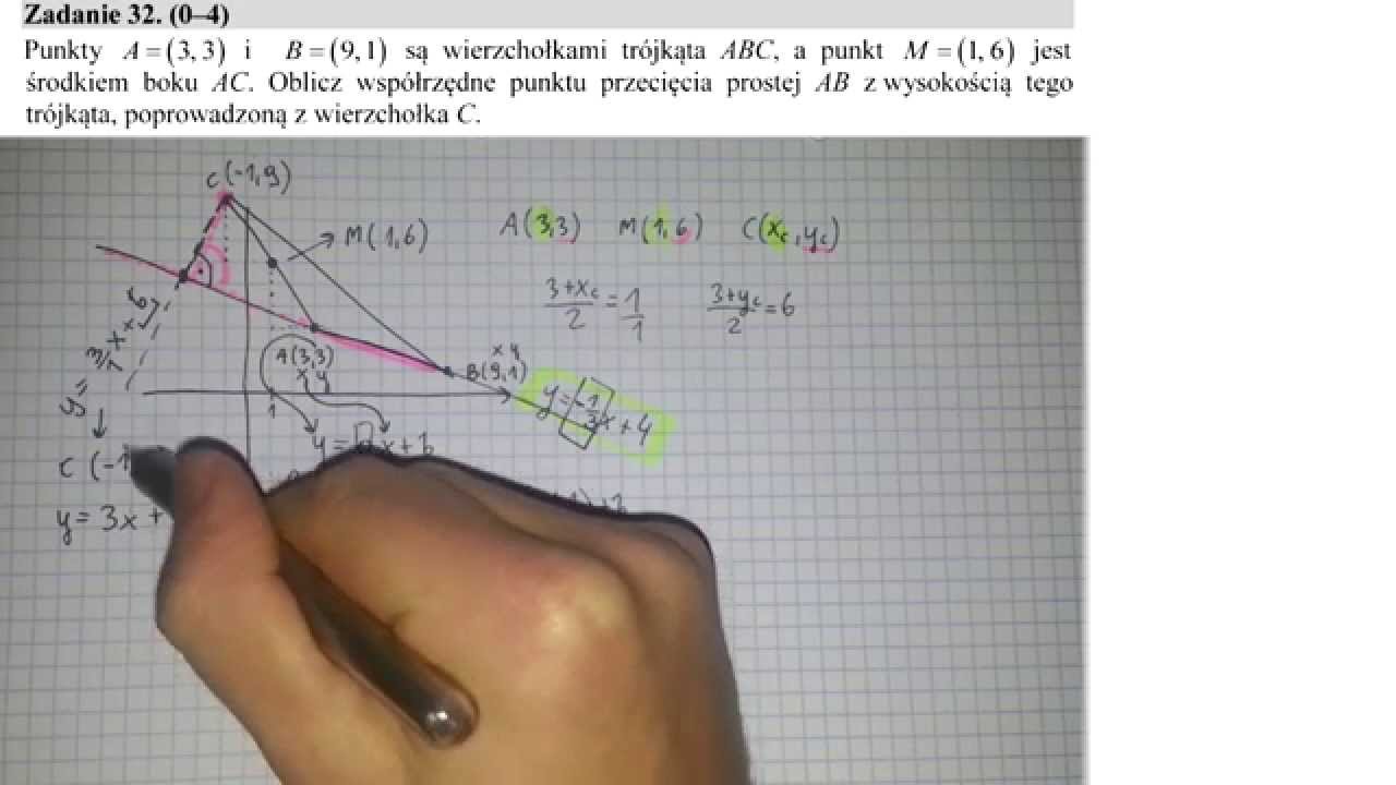 matura 2014 grudzień [zad 32] Punkty A=(3,3) i B=(9,1) są wierzchołkami trójkąta ABC