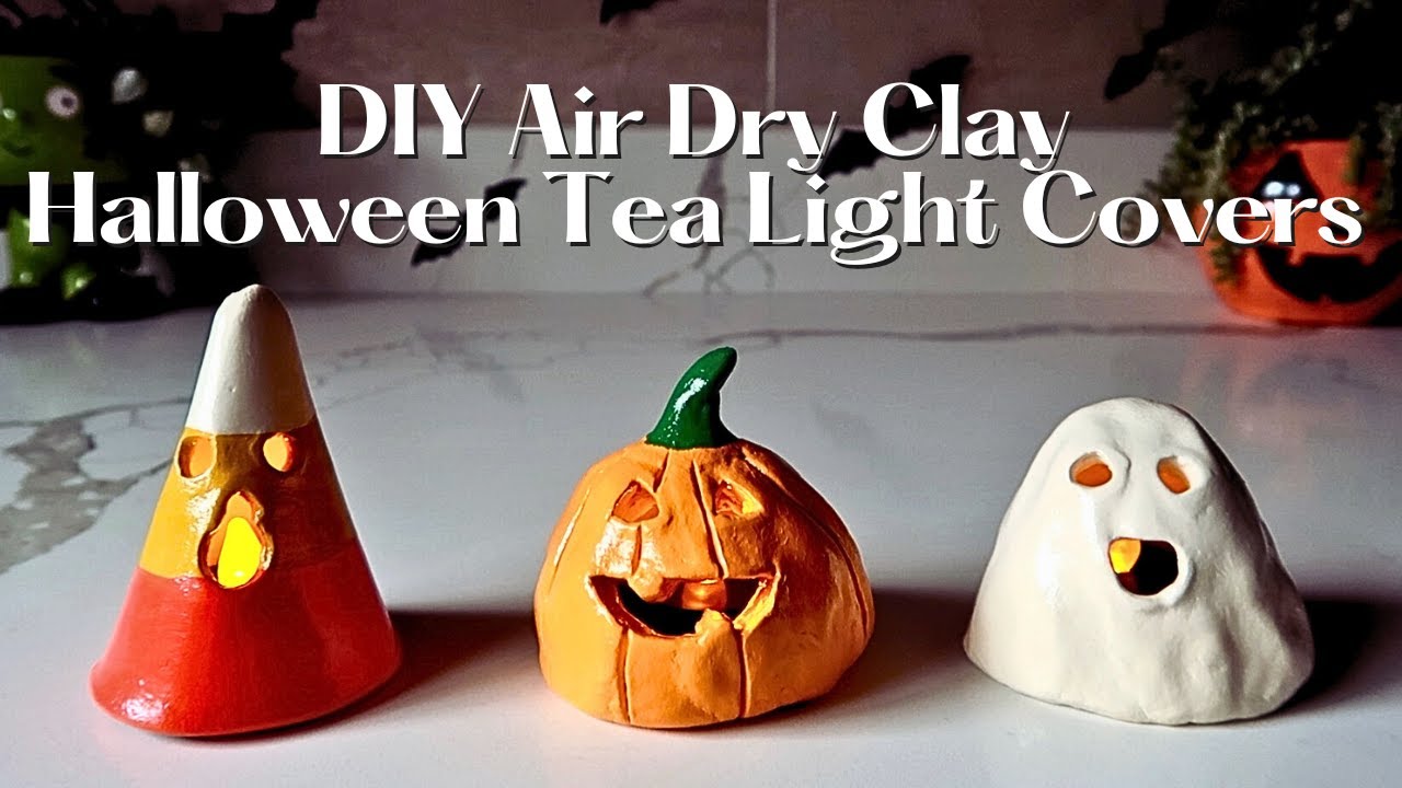 Air Dry Clay Halloween Tea light Holders | Ghost, Pumpkin (jack-o-lantern) & Candy Corn Holders