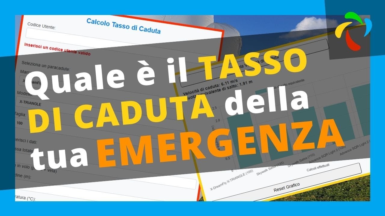 APP per il calcolo del TASSO DI CADUTA del PARACADUTE D'EMERGRENZA