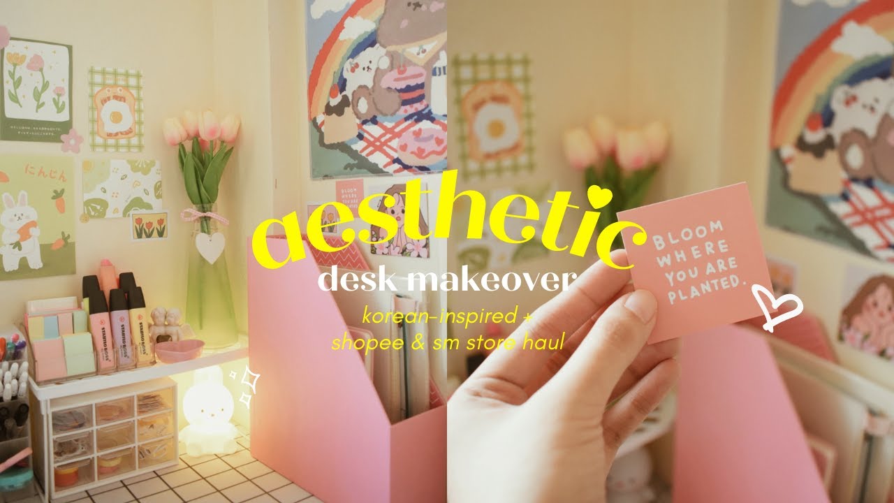 aesthetic desk makeover 🧸🌷 | korean-inspired + mini shopee and sm store stationery haul