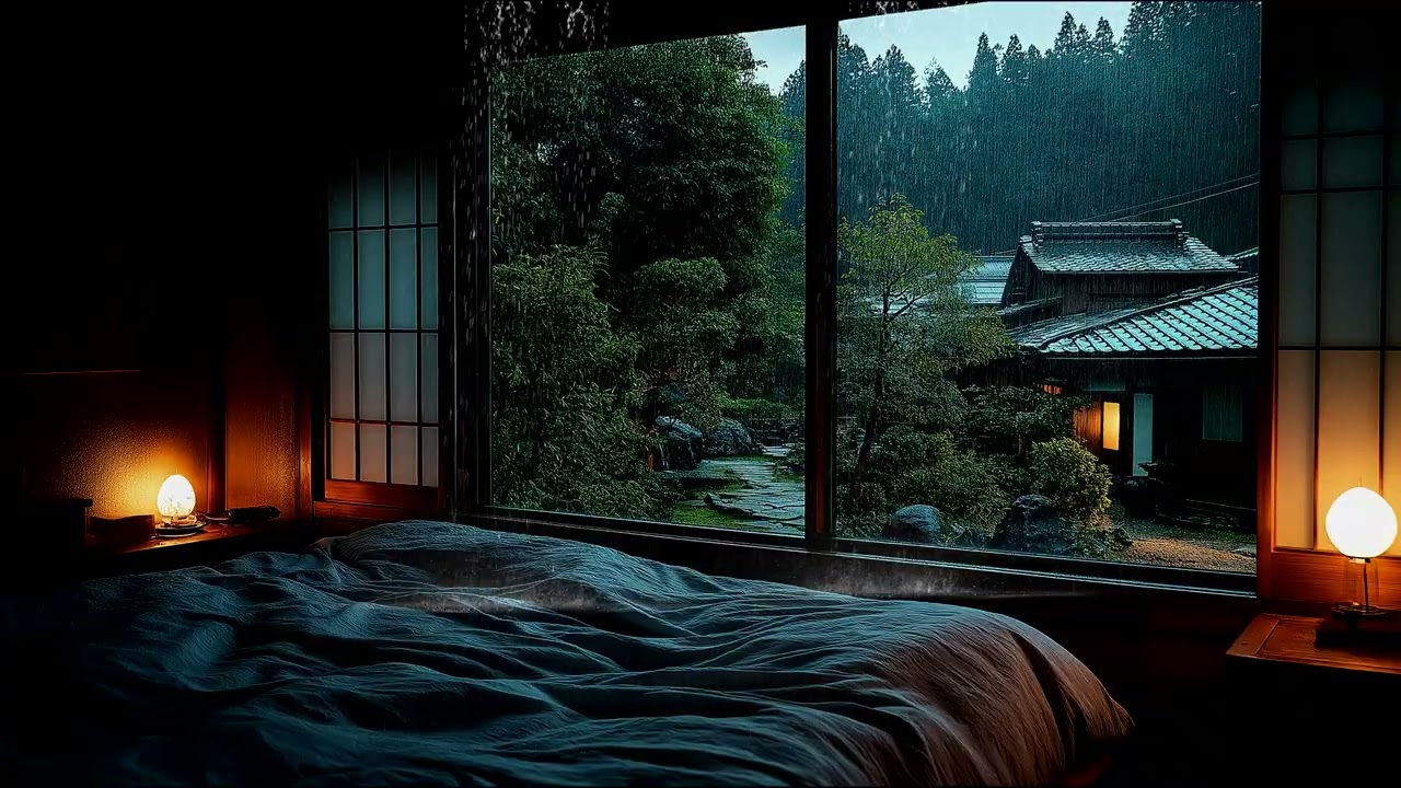 Peaceful Rainy Night Piano for Stress Relief - Cozy Bedroom On Rainy Day to Reduce Insomnia