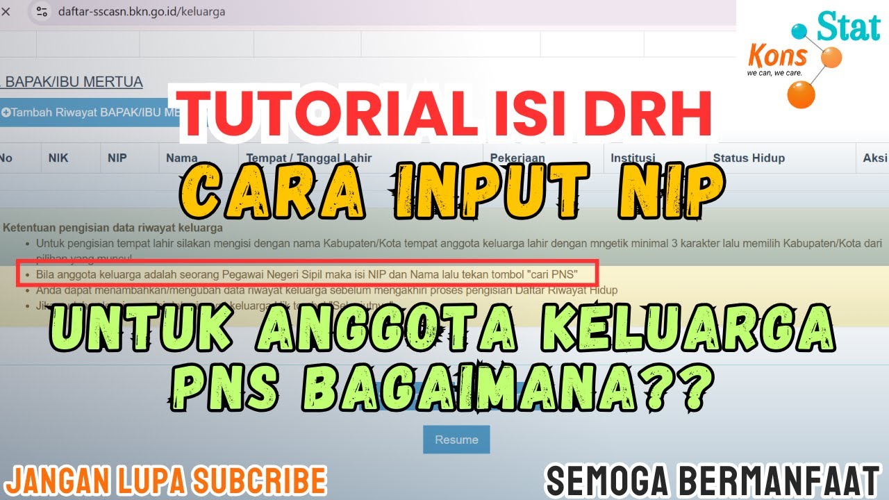 TUTORIAL ISI DRH - CARA INPUT NIP UNTUK ANGGOTA KELUARGA PNS