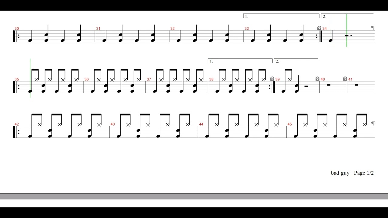Billie Eilish - bad guy | Drum Score, Drum Sheet Music